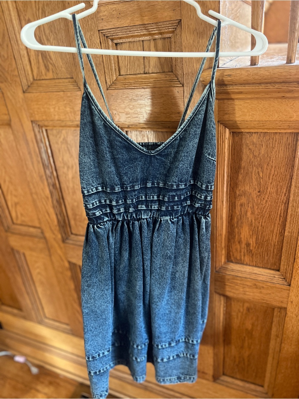 Boutique Jean Washed Denim Midi Dress with Adjustable Spaghetti Straps